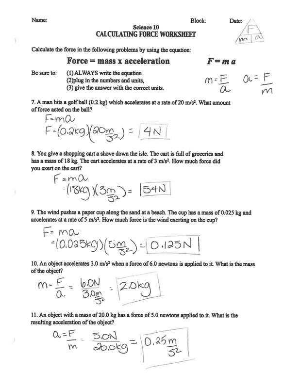 Calculating Force Worksheet Answers - Escolagersonalvesgui